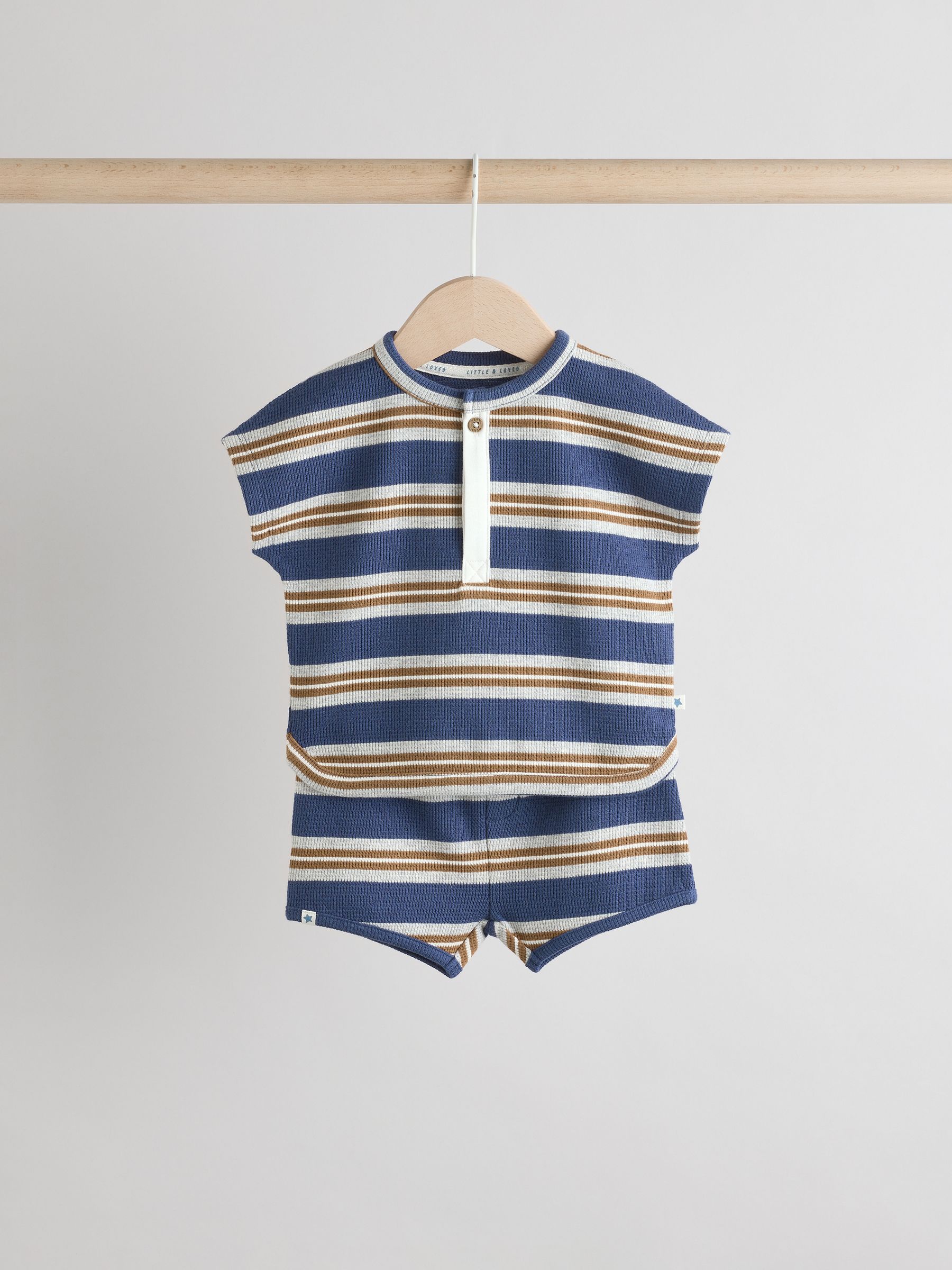 Babyhug 100% Cotton Knit Striped T-Shirt & Shorts Set - Blue main image 1
