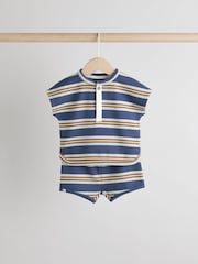 Blue Striped Baby Tops and Shorts Set 6 Piece - Image 3 of 12