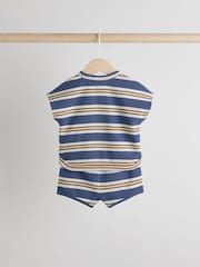 Blue Striped Baby Tops and Shorts Set 6 Piece - Image 4 of 12