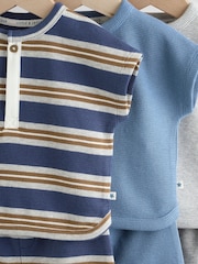 Blue Striped Baby Tops and Shorts Set 6 Piece - Image 7 of 12