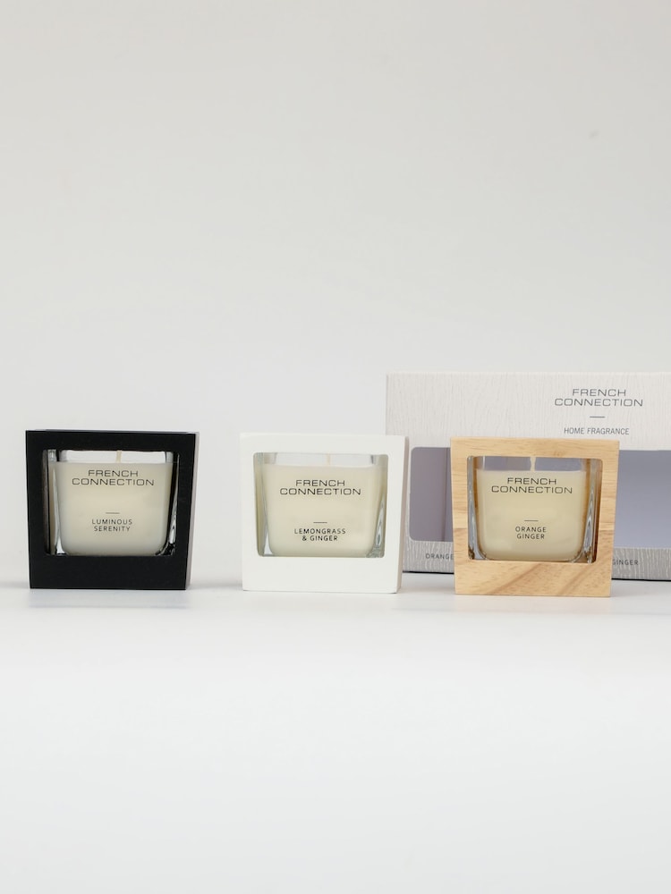 French Connection Natural Wooden Surround Detail Trio of Candles Gift Set 3 X 50G - Image 1 of 5