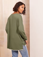Friends Like These Khaki Tipped Soft Jersey V-Neck Long Sleeve Tunic Top - Image 4 of 4