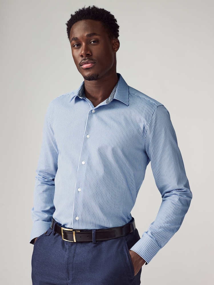 Blue 100% Cotton Stripe Formal Shirt - Image 1 of 9