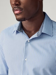 Blue 100% Cotton Stripe Formal Shirt - Image 5 of 9