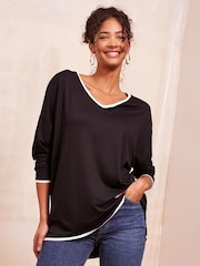 Friends Like These Black Tipped Soft Jersey V-Neck Long Sleeve Tunic Top - Image 1 of 4