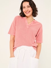 FatFace Fleur Rose Pink Laundered Henley Top - Image 1 of 6