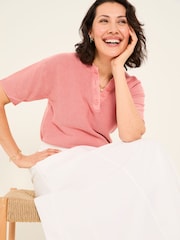 FatFace Fleur Rose Pink Laundered Henley Top - Image 4 of 6