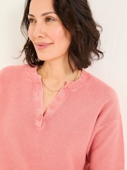 FatFace Fleur Rose Pink Laundered Henley Top - Image 5 of 6