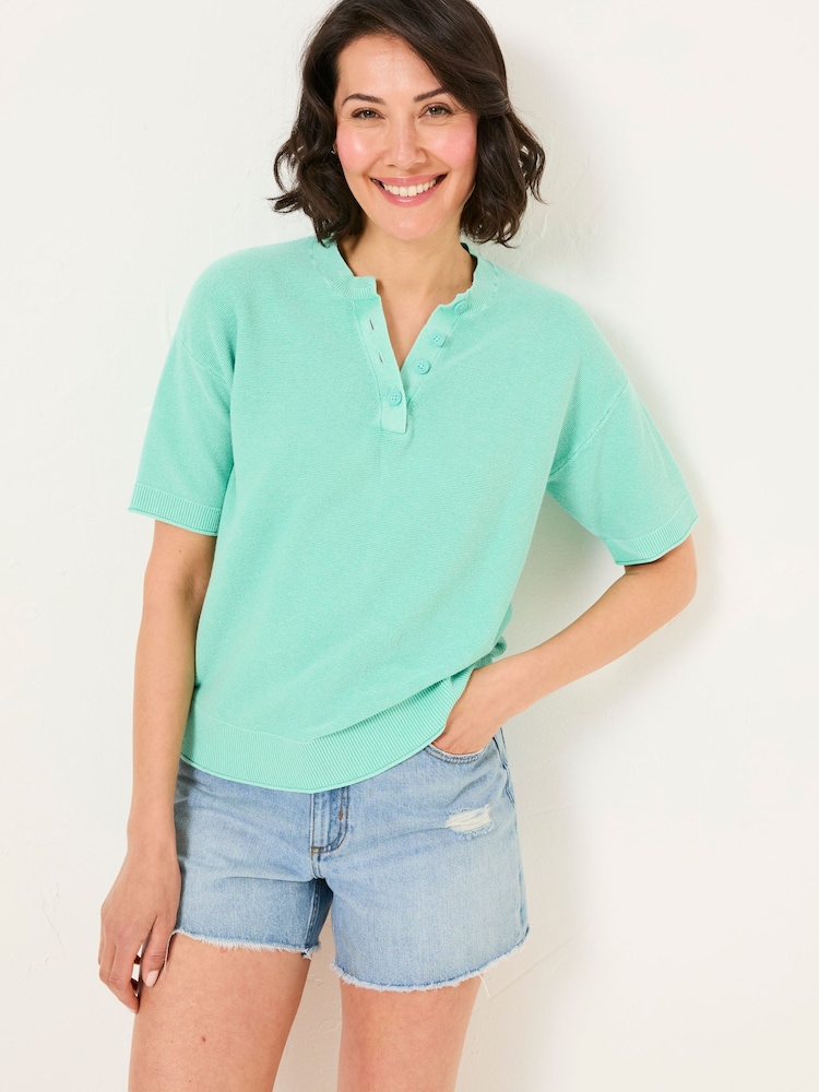FatFace Fleur Light Teal Laundered Henley Top - Image 1 of 5