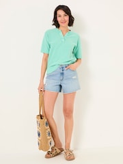 FatFace Fleur Light Teal Laundered Henley Top - Image 4 of 5
