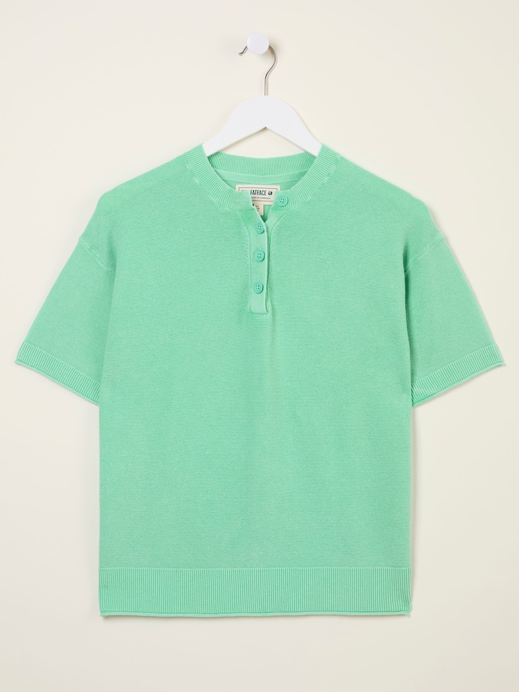 FatFace Fleur Light Teal Laundered Henley Top - Image 5 of 5