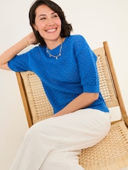 FatFace Maysie Mid Blue Knitted T-Shirt - Image 1 of 6