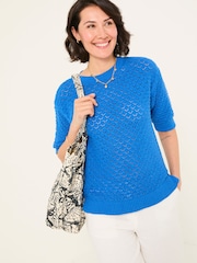 FatFace Maysie Mid Blue Knitted T-Shirt - Image 2 of 6