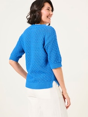 FatFace Maysie Mid Blue Knitted T-Shirt - Image 3 of 6