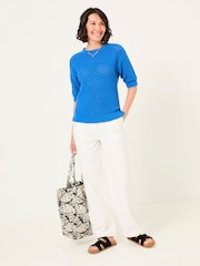 FatFace Maysie Mid Blue Knitted T-Shirt - Image 4 of 6