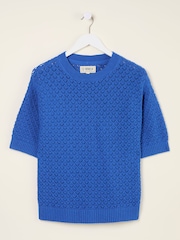 FatFace Maysie Mid Blue Knitted T-Shirt - Image 6 of 6