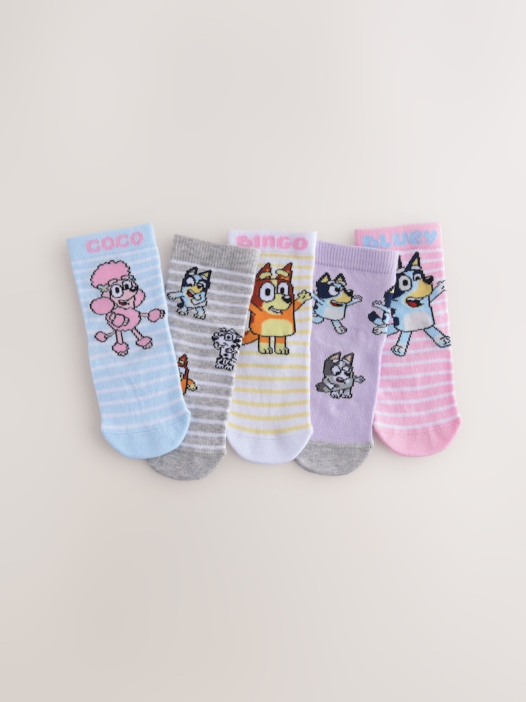 Pink and Blue Rich Bluey Ankle Socks 5 Pack - Image 1 of 3