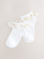 White Rich Bridesmaid Ruffle Trainer Socks 2 Pack - Image 1 of 3