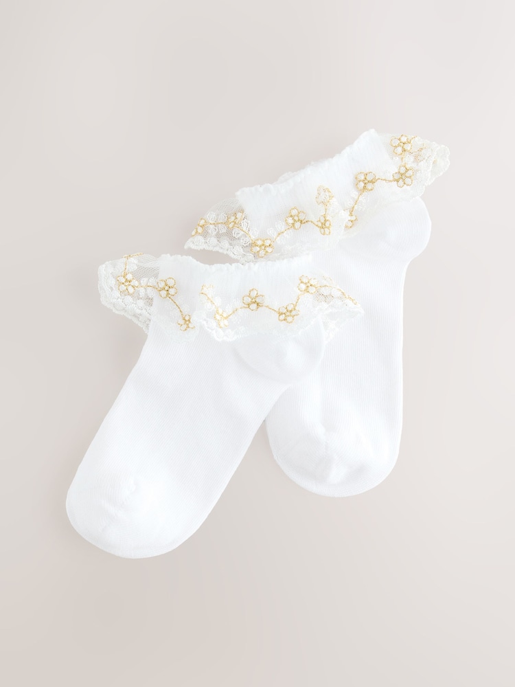 White Rich Bridesmaid Ruffle Trainer Socks 2 Pack - Image 1 of 3