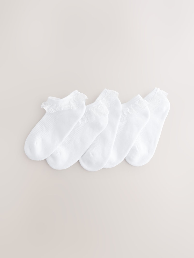 White Cotton Rich Trainer Ruffle Socks 5 Pack with Cushioned Soles - Image 1 of 3 White Cotton Rich Trainer Ruffle Socks 5 Pack with Cushioned Soles - Image 1 of 3