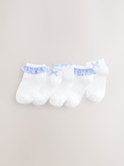 White with Blue Gingham Ruffle Rich Trainer Socks 5 Pack - Image 1 of 3