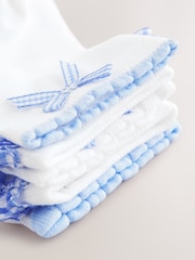 White with Blue Gingham Ruffle Rich Trainer Socks 5 Pack - Image 2 of 3