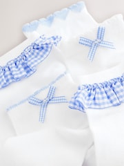 White with Blue Gingham Ruffle Rich Trainer Socks 5 Pack - Image 3 of 3