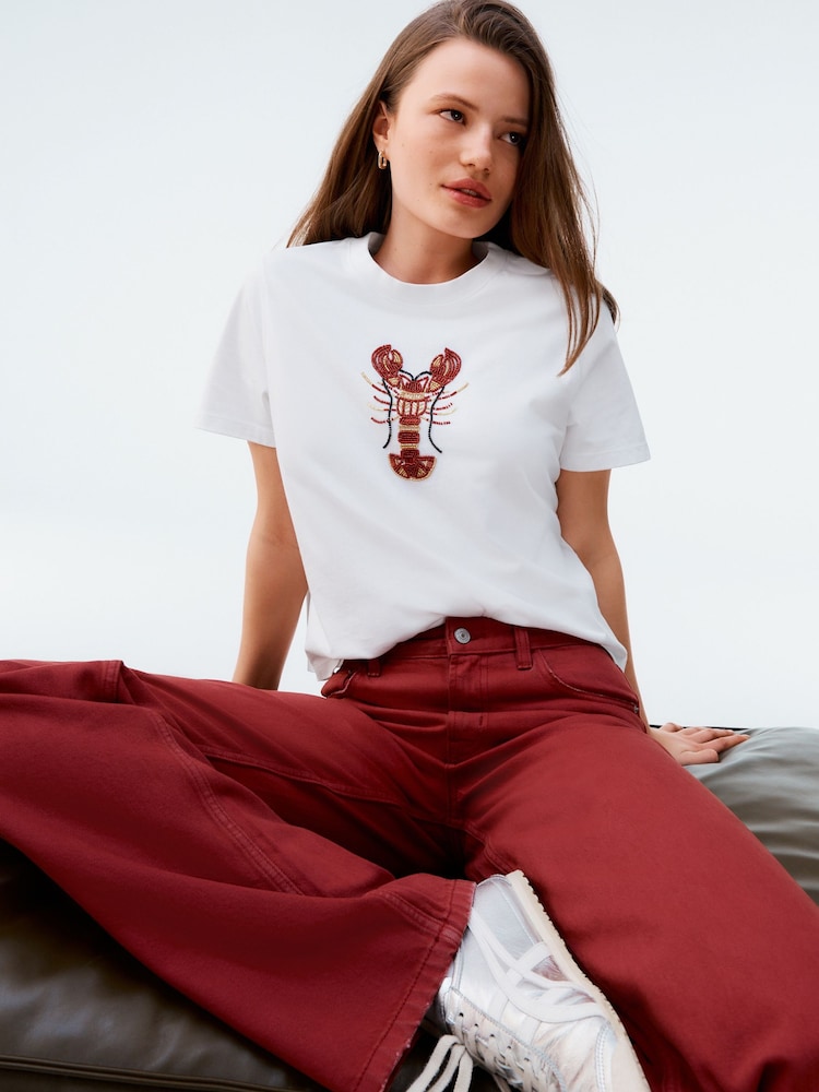 Blanco - Short Sleeve Lobster Embelished 100% Cotton T-Shirt - Imagen 1 de 6 Blanco - Short Sleeve Lobster Embelished 100% Cotton T-Shirt - Imagen 1 de 6