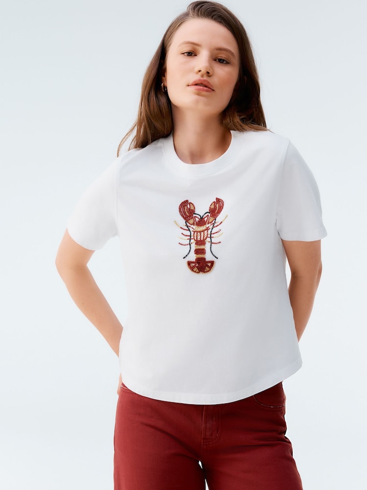 Blanco - Short Sleeve Lobster Embelished 100% Cotton T-Shirt - Imagen 2 de 6 Blanco - Short Sleeve Lobster Embelished 100% Cotton T-Shirt - Imagen 2 de 6