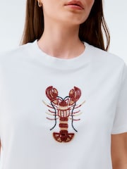 White Short Sleeve Lobster Embelished 100% Cotton T-Shirt - Image 3 of 6