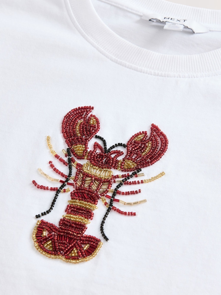 Blanco - Short Sleeve Lobster Embelished 100% Cotton T-Shirt - Imagen 6 de 6 Blanco - Short Sleeve Lobster Embelished 100% Cotton T-Shirt - Imagen 6 de 6