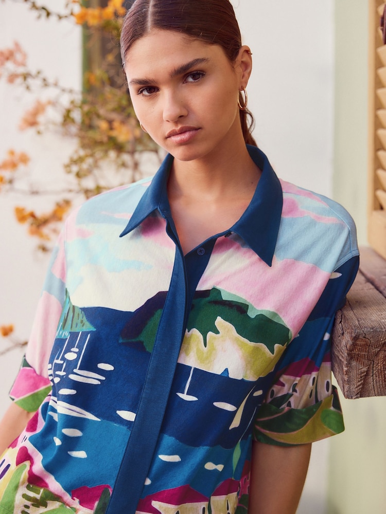 Multi Printed Scenic Holiday Short Sleeve Shirt - Image 1 of 6