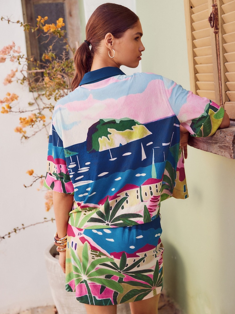 Multi Printed Scenic Holiday Short Sleeve Shirt - Image 2 of 6