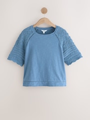 Blue Crochet Short Sleeve 100% Cotton T-Shirt - Image 5 of 7