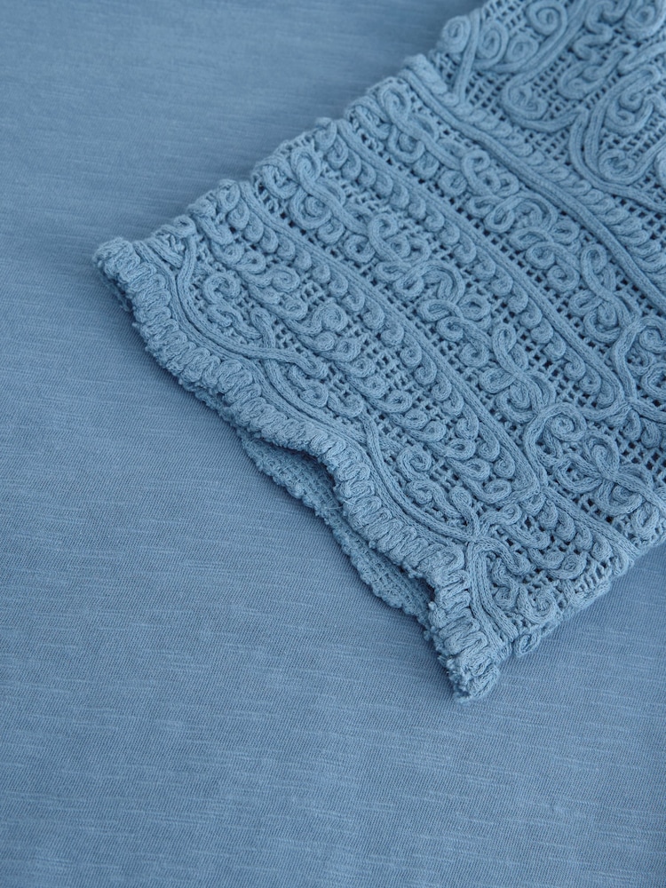 Blue Crochet Short Sleeve 100% Cotton T-Shirt - Image 7 of 7