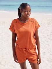 Orange Short Sleeve Bubblehem 100% Cotton T-Shirt - Image 1 of 8