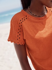 Orange Short Sleeve Bubblehem 100% Cotton T-Shirt - Image 4 of 8
