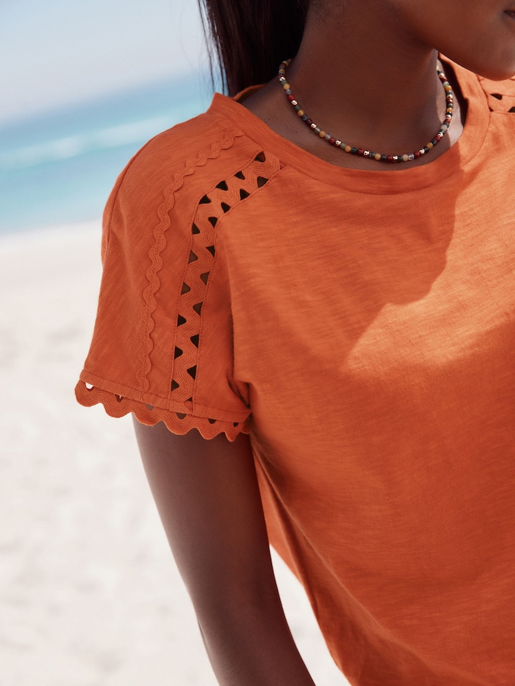 Orange - Kurzarm-T-Shirt mit Ballonsaum aus 100 % Baumwolle - Image 4 of 8