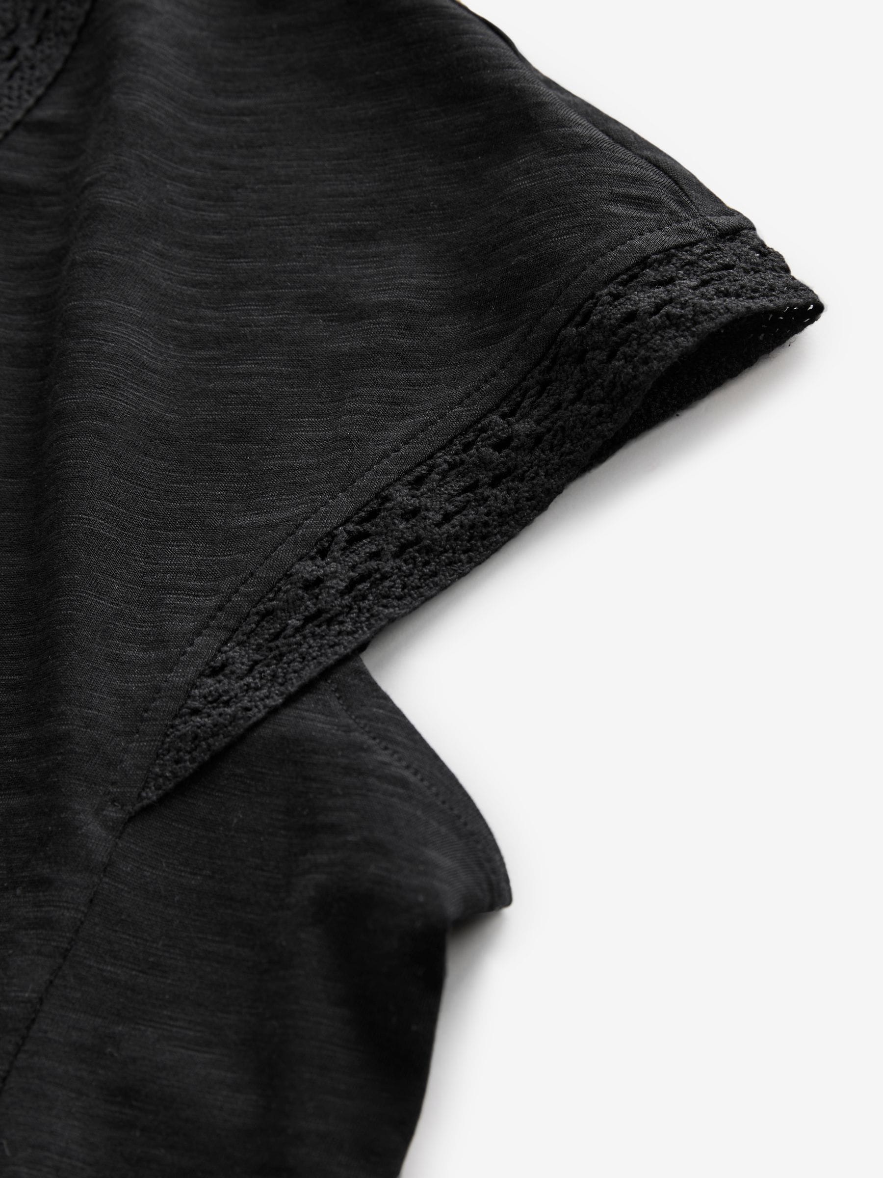 Buy Black Short Sleeve Lace V-Neck Bubble Hem 100% Cotton Top from