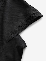 Black Short Sleeve Lace V-Neck Bubble Hem 100% Cotton Top - Image 6 of 7