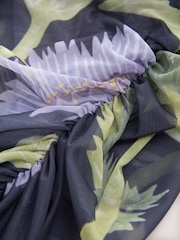 Kew Collection Navy Floral Print Short Sleeve Ruched Mesh Top - Image 7 of 7