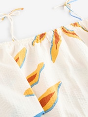 Ecru Sun Print Strappy Bardot Short Sleeve 100% Cotton Top - Image 6 of 7