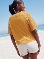 Ochre Yellow Crochet Short Sleeve 100% Cotton T-Shirt - Image 3 of 8