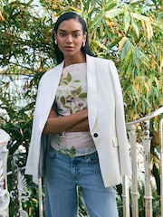Green/Ecru Short Sleeve Ruched Mesh Top - Image 2 of 4