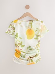 Kew CollectionGreen/Ecru Short Sleeve Ruched Mesh Top - Image 5 of 7