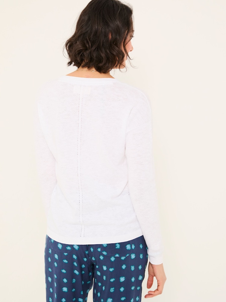 FatFace Iris White V-Neck Knitted Jumper - Image 2 of 5