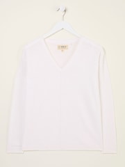 FatFace Iris White V-Neck Knitted Jumper - Image 5 of 5