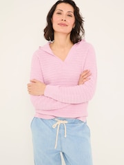 FatFace Sutton Blush Pink Textured Knitted Hoodie - Image 1 of 5
