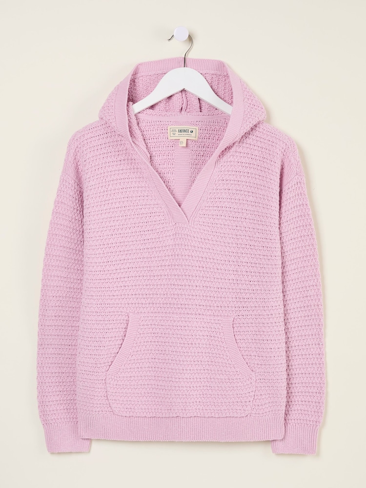 FatFace Sutton Blush Pink Textured Knitted Hoodie - Image 5 of 5