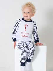 Striped Embelished 100% Cotton Christmas Pyjamas By Ruff Cubs Kidswear - Image 2 of 2